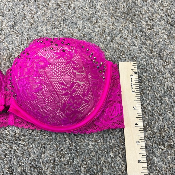 Victoria’s Secret bra 36C hot pink lace strapless padded push up nonslip sexy - Picture 7 of 7